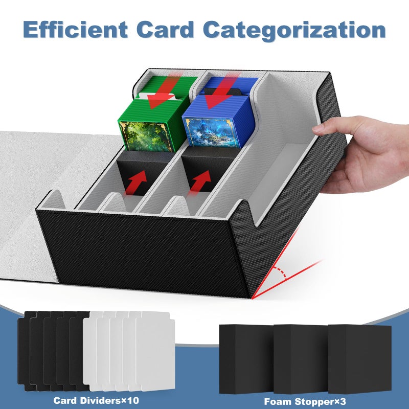 Mlikero Card Deck Case for Trading Cards 1800+, Trading Card Storage Box with 10 Dividers and 3 Foam Stoppers, Leather Magnetic Closure Commander Deck Box Fit for YuGiOh, MTG and Sport Cards - Image 4