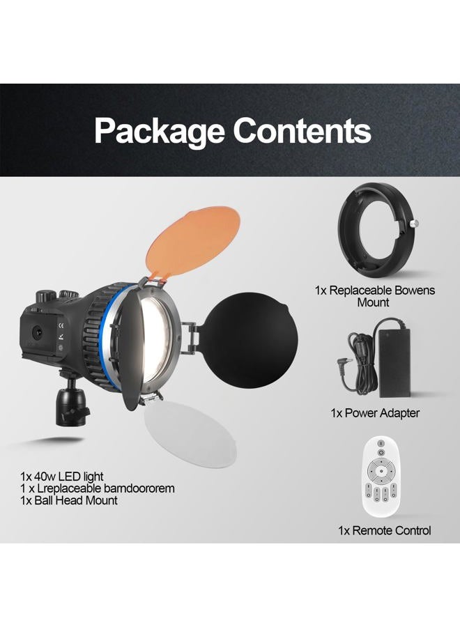 WellMaking 40w AC/DC 5600K Daylight Balanced CRI97+ LCD Screen Portable Continuous Light, Fresnel Lens, Barndoors, Bowens Mount, Dimmable and Quiet for Video Recording,Wedding,Outdoor Shooting - Image 3