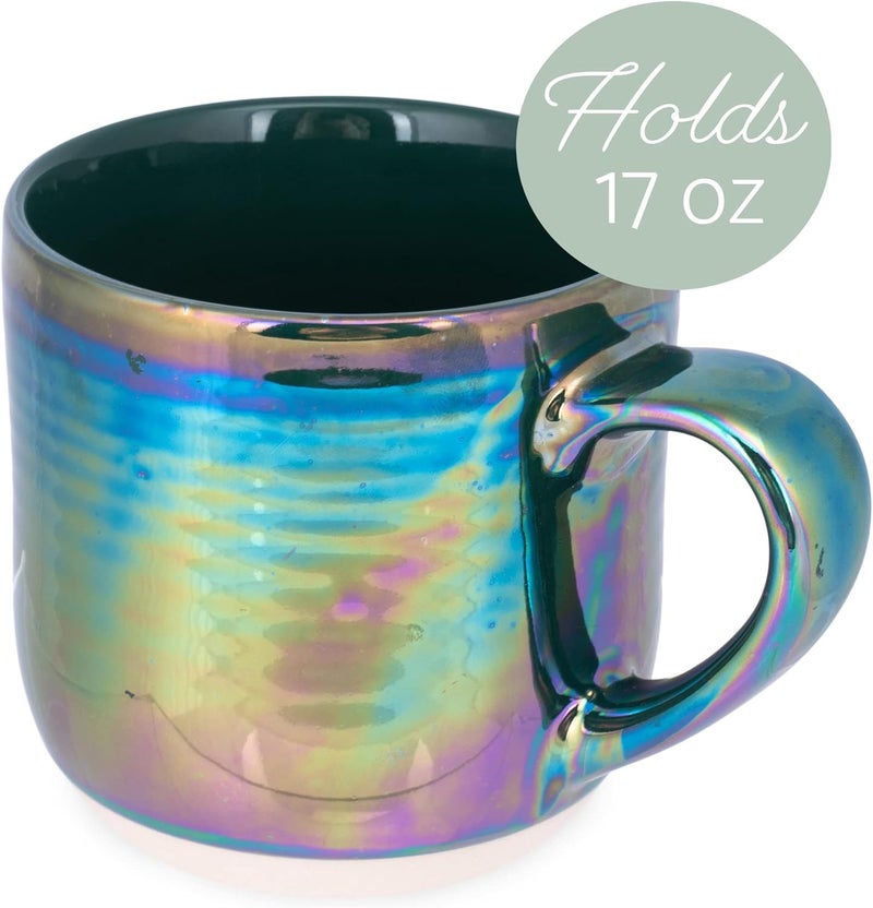 Elanze Designs Glossy Reactive Glaze Large 17 Fluid Ounce Everyday Kitchen Food Grade Ceramic Stoneware Coffee Mug Cup with Comfort Curved Handles Set of 4 Emerald Green - Image 3