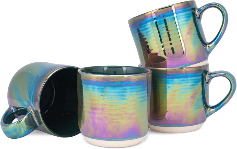 Elanze Designs Glossy Reactive Glaze Large 17 Fluid Ounce Everyday Kitchen Food Grade Ceramic Stoneware Coffee Mug Cup with Comfort Curved Handles Set of 4 Emerald Green - Image 1