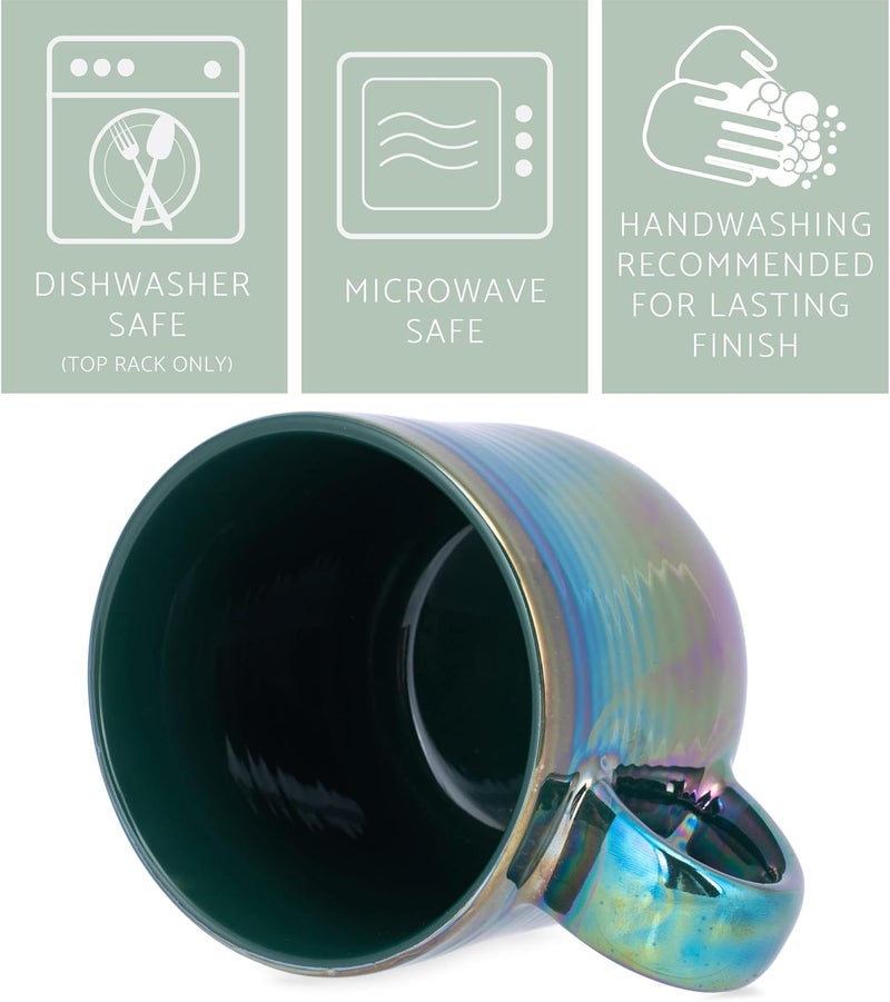 Elanze Designs Glossy Reactive Glaze Large 17 Fluid Ounce Everyday Kitchen Food Grade Ceramic Stoneware Coffee Mug Cup with Comfort Curved Handles Set of 4 Emerald Green - Image 4