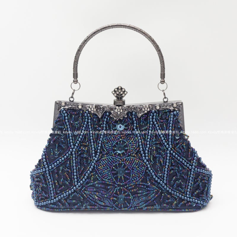 Kai Weili Vintage Geometric Heavy Handmade Beaded Embroidered Bag Women'S Bag Evening Bag Dress Cheongsam Bag Beaded Evening Bag - Image 1