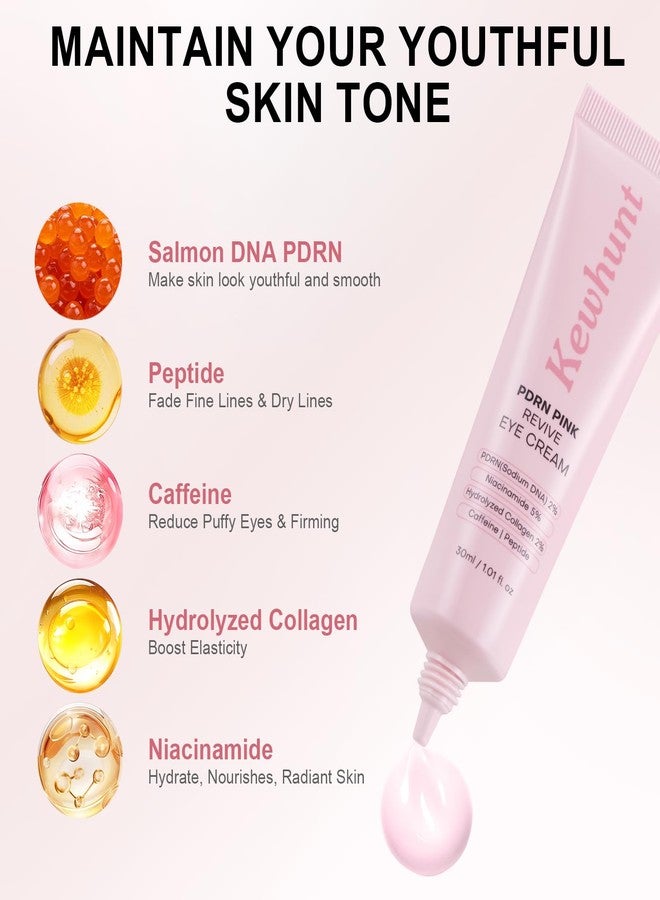 Kewhunt PDRN Revive Eye Cream - 20,000ppm Salmon DNA PDRN Eye Serum with Caffeine, Peptide, Collagen, Niacinamide for Fine Lines, Dark Circles, Puffiness, Hydrating SkinCare 1.01fl.oz - Image 2