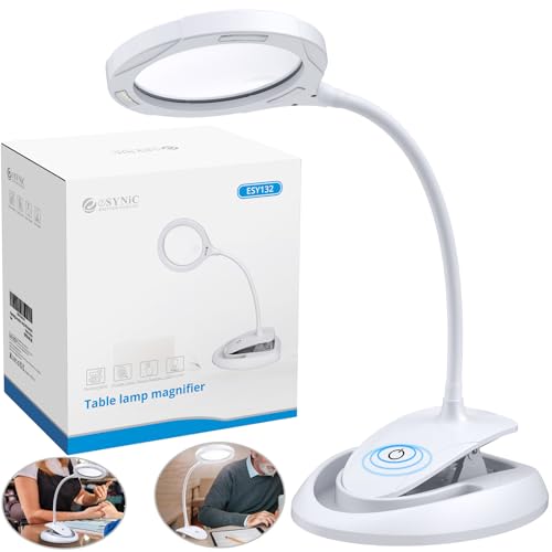 eSynic Magnifying Glass with Light and Stand USB-C Rechargeable 5X &10X 110mm Large Len 15 LEDs 3 Brightness Levels Flexible Desktop Magnifier Lamp with Clamp & Base for Reading Crafts Jewelry Repair - Image 1