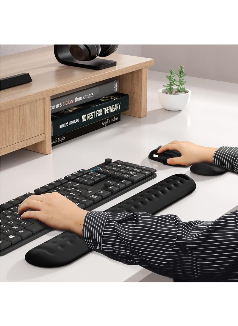 MileMelo - Wrist Rest Support for Keyboard & Mouse Pad Combo with Comfortable Memory Foam Padding, Nonslip Rubber Base forComputer, PC, Laptop, Mac Typing and Wrist Pain Relief (Black Massage-Round) - Image 1