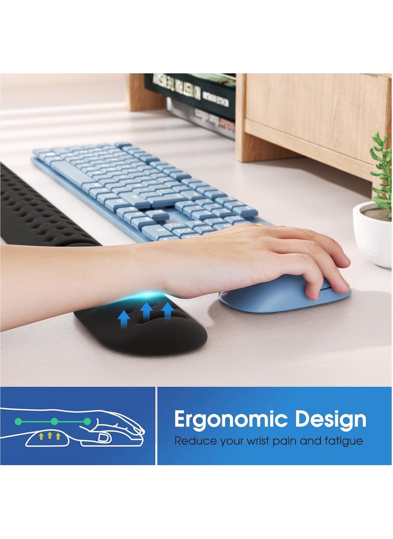 MileMelo - Wrist Rest Support for Keyboard & Mouse Pad Combo with Comfortable Memory Foam Padding, Nonslip Rubber Base forComputer, PC, Laptop, Mac Typing and Wrist Pain Relief (Black Massage-Round) - Image 1