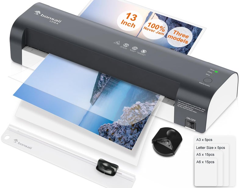 Bonsaii Laminator, 13 Inch 7-in-1 Thermal Laminator Machine with Never Jam Technology, with 40 Laminting Sheets for Home, Office, and Classroom Organization Supplies - Image 1