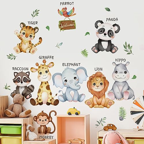 Mirabuy Large Safari Animals Educational Wall Decals Jungle Animals Wall Stickers Lion Panda Giraffe Monkey Tiger Wall Decor Murals for Nursery Kids Room Playroom - Image 1