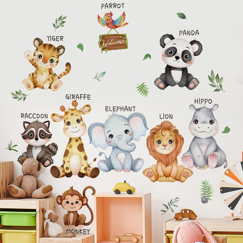 Mirabuy Large Safari Animals Educational Wall Decals Jungle Animals Wall Stickers Lion Panda Giraffe Monkey Tiger Wall Decor Murals for Nursery Kids Room Playroom - Image 3