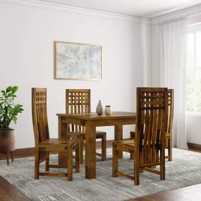 KENDALWOOD Furniture Sheesham Wood Square Dining Table with 4 Chairs Dining Room Furniture 4 Seater Dining Set Finish ColorNatural Brown Finish