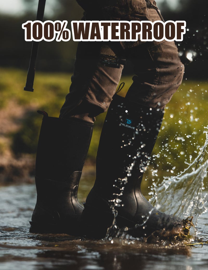 Trudave Rubber Boots for Men, Waterproof Rain Boots with Steel Shank & Reinforced Shell, 5mm Neoprene Insulated Knee mud Boots for Hunting Farming Fishing - Image 3