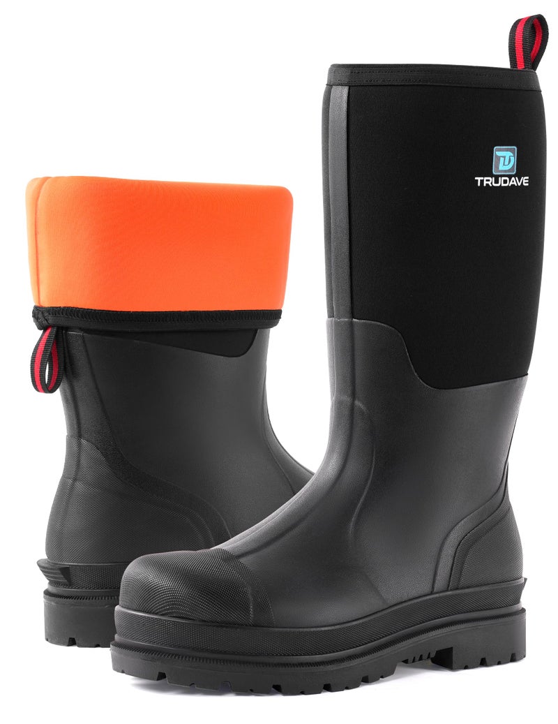 Trudave Rubber Boots for Men, Waterproof Rain Boots with Steel Shank & Reinforced Shell, 5mm Neoprene Insulated Knee mud Boots for Hunting Farming Fishing - Image 1