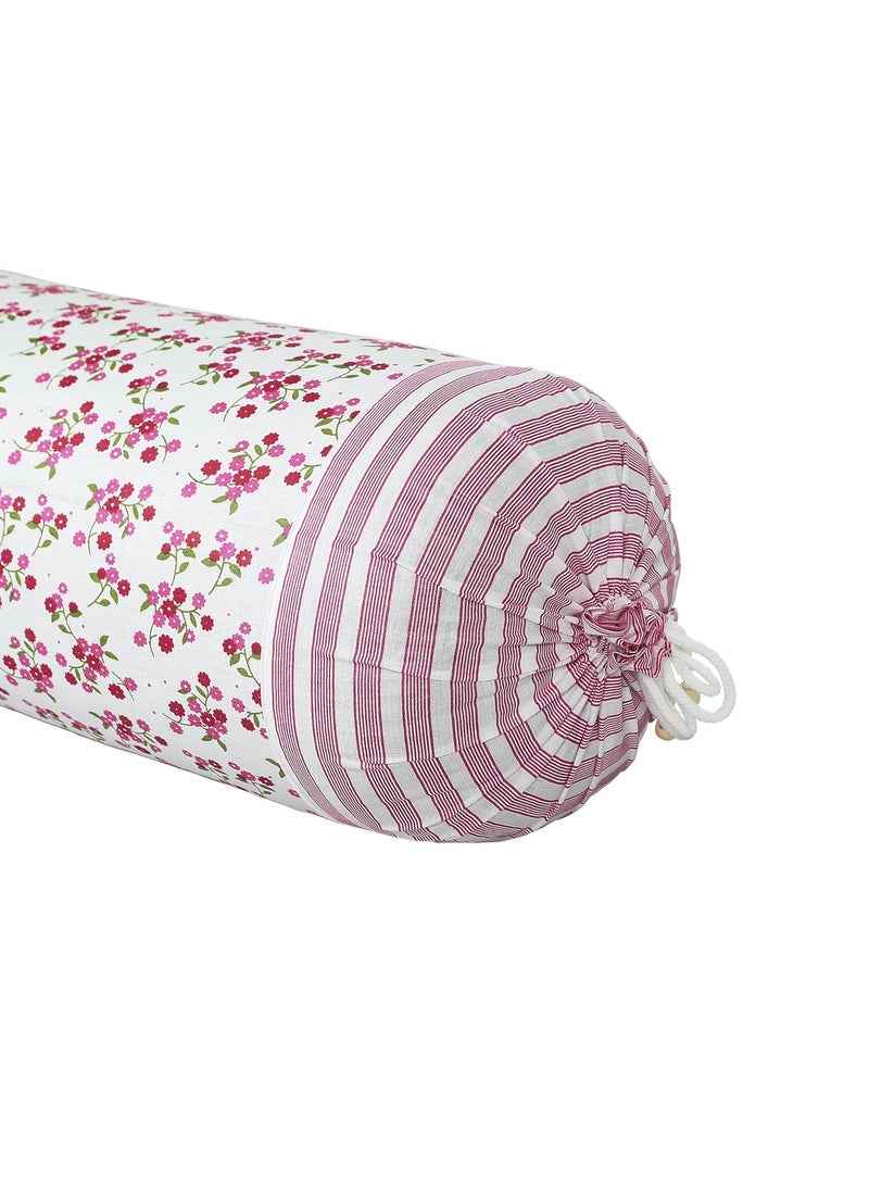 Kuber Industries Kuber Industries Bolster Covers Cotton Bolster Cover Set Diwan Bolster Cover Set Bolster Pillow Cover Pink Flower Masand Cover 16x32 Inch Pack of 2 White  - Image 5