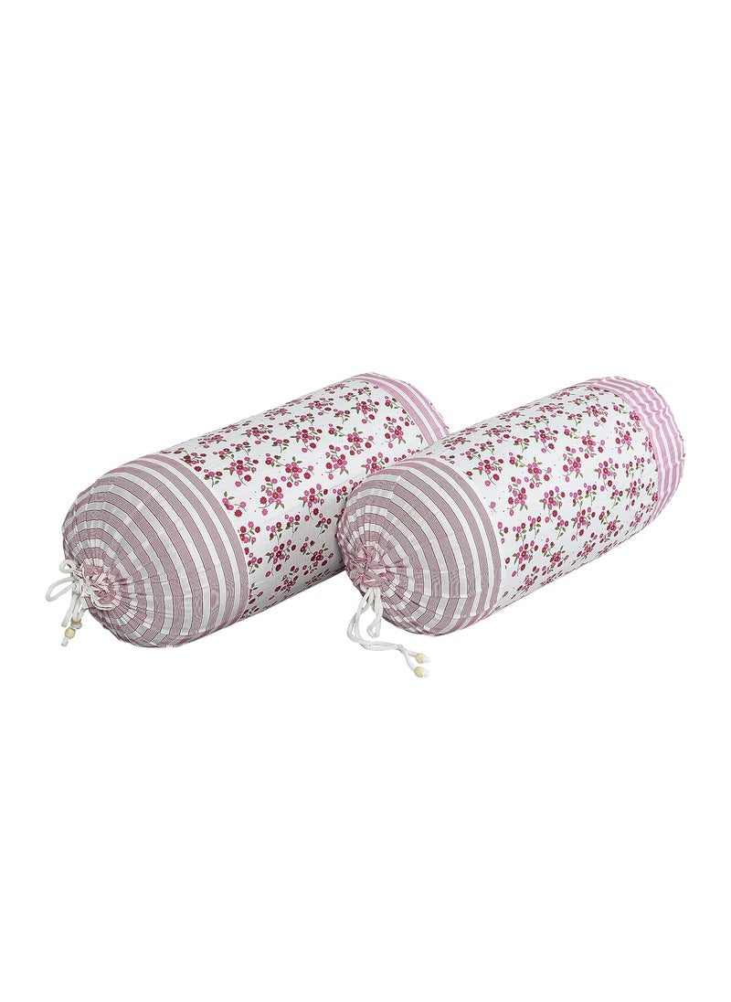 Kuber Industries Kuber Industries Bolster Covers Cotton Bolster Cover Set Diwan Bolster Cover Set Bolster Pillow Cover Pink Flower Masand Cover 16x32 Inch Pack of 2 White  - Image 4