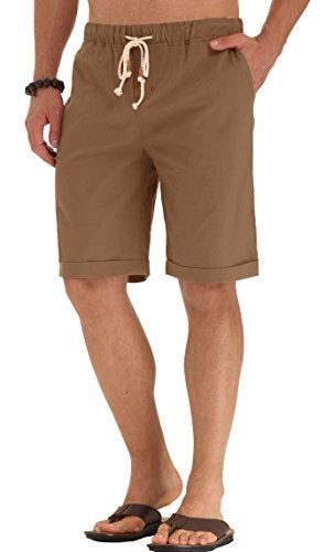 NITAGUT Men's Linen Casual Classic Fit Short (M(US 35-37), 03 Dark Khaki) - Image 3