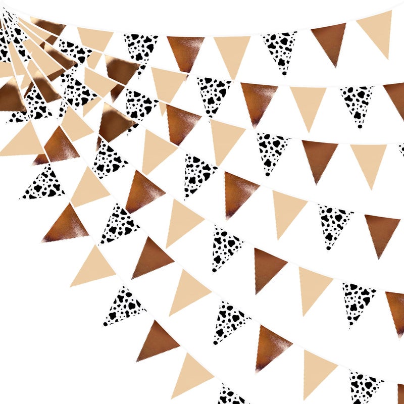 pinkblume 32Ft Cow Party Decorations Western Cowboy Triangle Flag Fabric Banner Pennant Garland Streamer For Western Cowgirls Cowboys Birthday Baby Shower Derby Day Festival Farm Cow Wild Party Decor Supplies - Image 1
