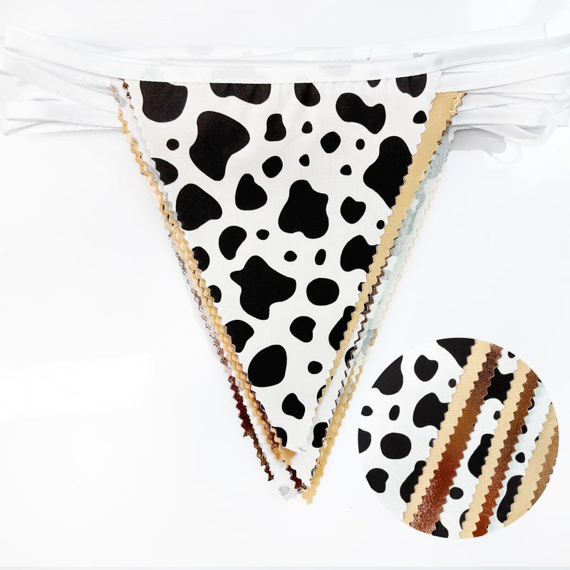 pinkblume 32Ft Cow Party Decorations Western Cowboy Triangle Flag Fabric Banner Pennant Garland Streamer For Western Cowgirls Cowboys Birthday Baby Shower Derby Day Festival Farm Cow Wild Party Decor Supplies - Image 2