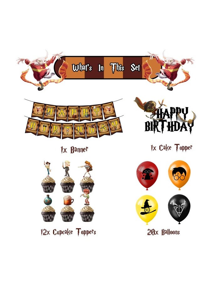 Zeemey - Harry Potter Balloon Set with Happy Birthday Banner,Cake Topper,Perfect for Graduation Baby Shower Birthday Bachelorette Party Backdrop Decoration,Suitable for Indoor and Outdoor - Image 1