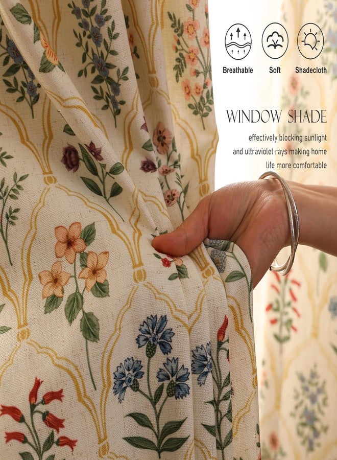 ISAENNE Vintage 63 Inch Length 2 Panels Set Semi Sheer Botanical Toile Curtain,French Country Style Linen Curtains with Various Plant and Floral Pattern,Suitable for Bedroom,Living Room,65"*63" - Image 4