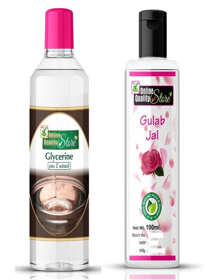 Online Quality Store Pure Rose Water Gulab Jal Natural (100Ml) + Glycerin (200g) For Beauty & Skin Care Combo Pack, 300g |lotion for dry skin |lotion for dry skin combo offer |dry skin moisturizer - Image 1