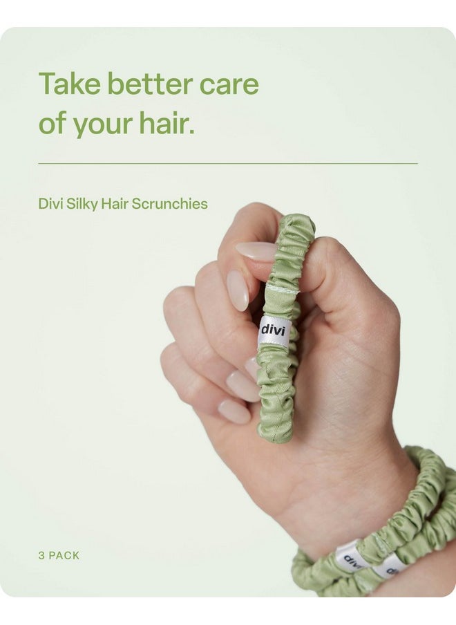 DiVi - divi Silk Scrunchies - No Damage, No Crease, Thin Satin Scrunchies for Hair - Comfortable and Stays in Place - 3 Pack, Divi Green - Image 1