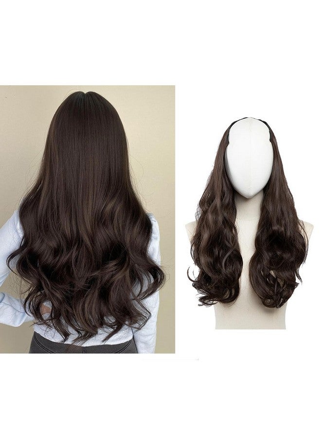 سارلا وصلات شعر بمشبك على شكل حرف U بني داكن صناعي طويل مموج ومجعد وسميك لكامل الرأس للنساء 24 بوصة - Image 1