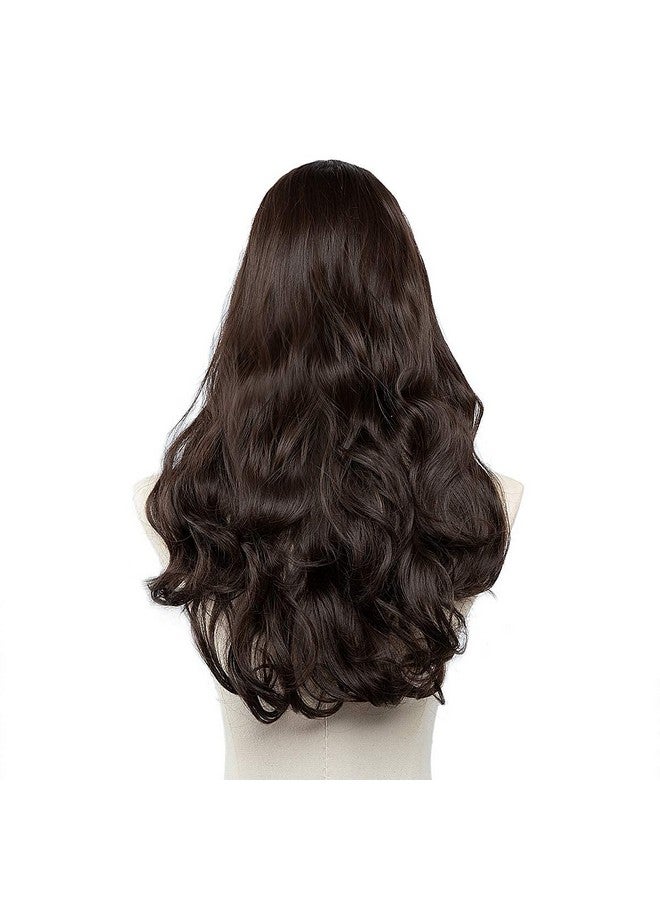 سارلا وصلات شعر بمشبك على شكل حرف U بني داكن صناعي طويل مموج ومجعد وسميك لكامل الرأس للنساء 24 بوصة - Image 2