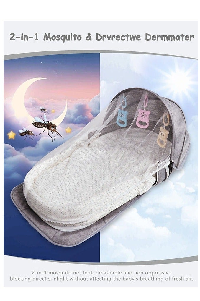 Portable Baby Bed with Mosquito Net, Foldable Newborn Travel Crib, Backpack Carry Baby Bed for Outdoor & Travel Use – Gray - Image 4