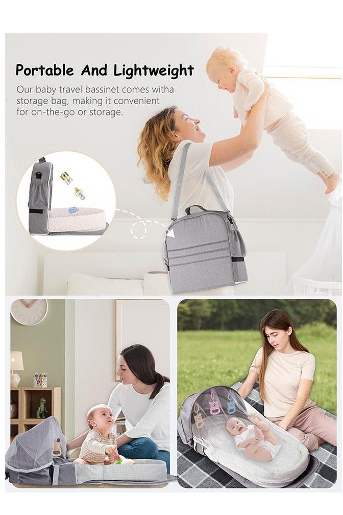 Portable Baby Bed with Mosquito Net, Foldable Newborn Travel Crib, Backpack Carry Baby Bed for Outdoor & Travel Use – Gray - Image 5