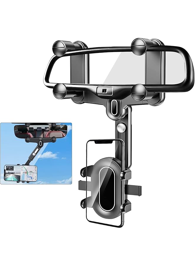 Excefore Rear View Mirror Phone Holder For Car 360° Rotatable And Retractable Car Phone Holder Universal Car Phone Holder Mount, Cell Phone Holder Car For Iphone 11 12 13 14 Pro Max Samsung All Phone - Image 1