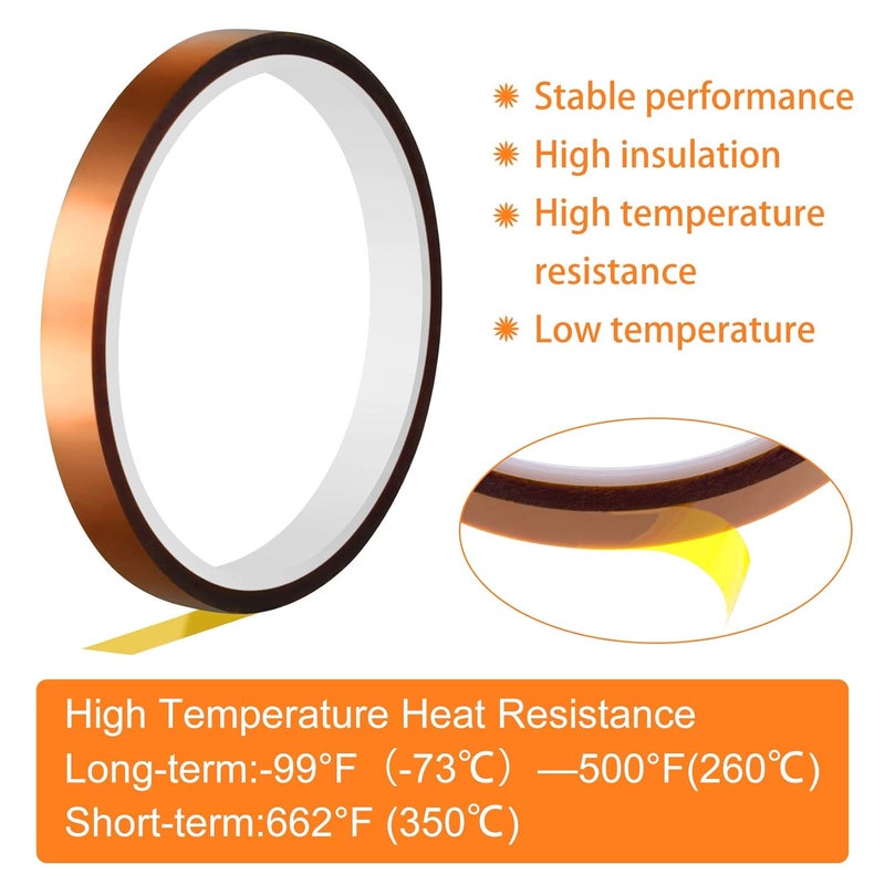 FEPITO 4 Rolls Heat Tape for Heat Press Resistant Temperature Polyimide Tape,Ideal Solution for Heat Transfer,Sublimation,Heat Vinyl Press,3D Printing Electronics,Soldering,Circuit Board and More - Image 3