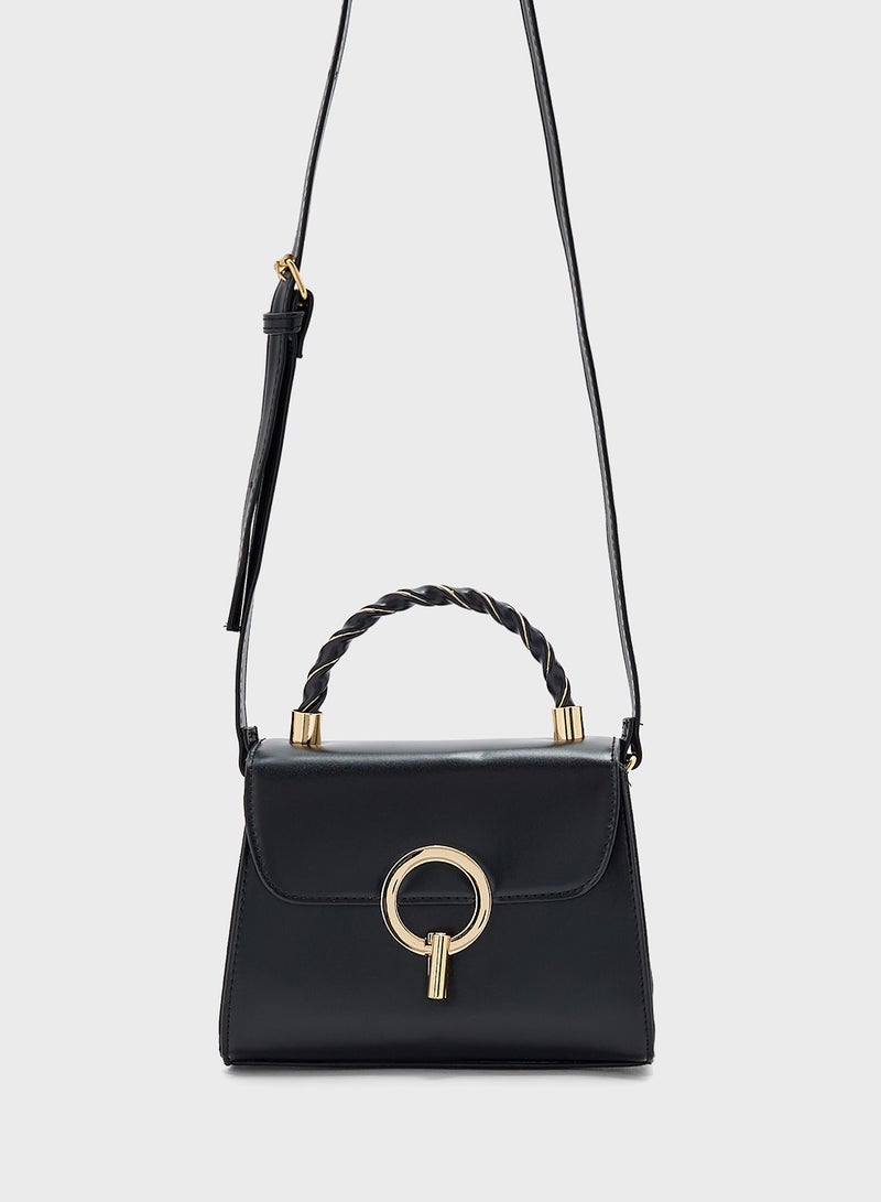 ELLA Metal Closure Braided Handle Satchel Bag  - Image 1