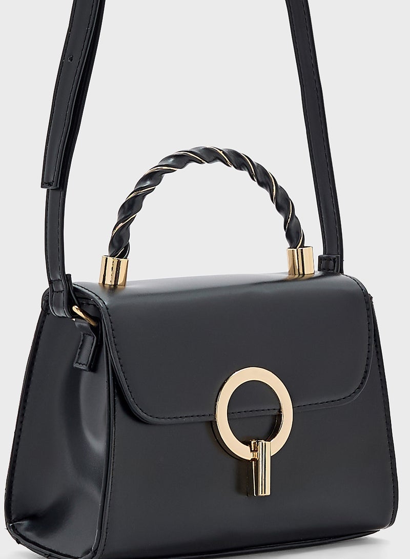 ELLA Metal Closure Braided Handle Satchel Bag  - Image 4