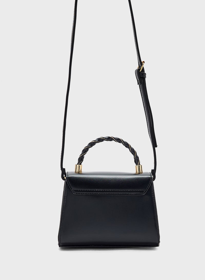 ELLA Metal Closure Braided Handle Satchel Bag  - Image 2