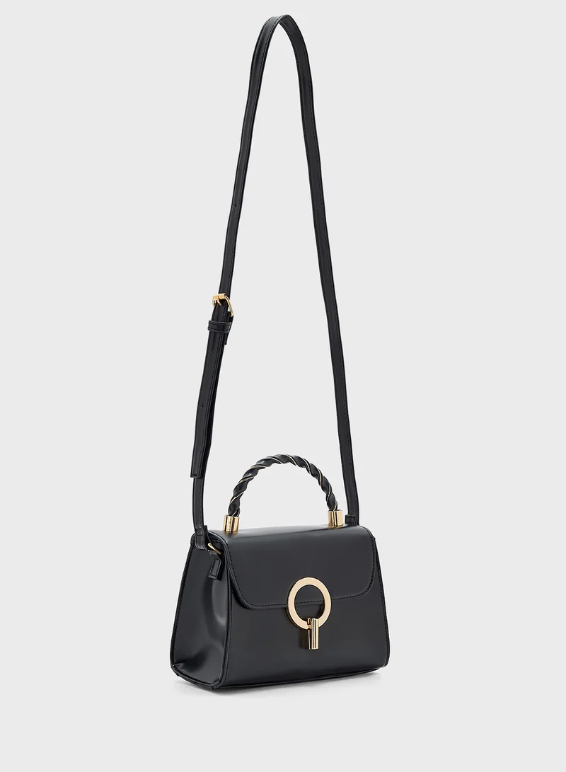 ELLA Metal Closure Braided Handle Satchel Bag