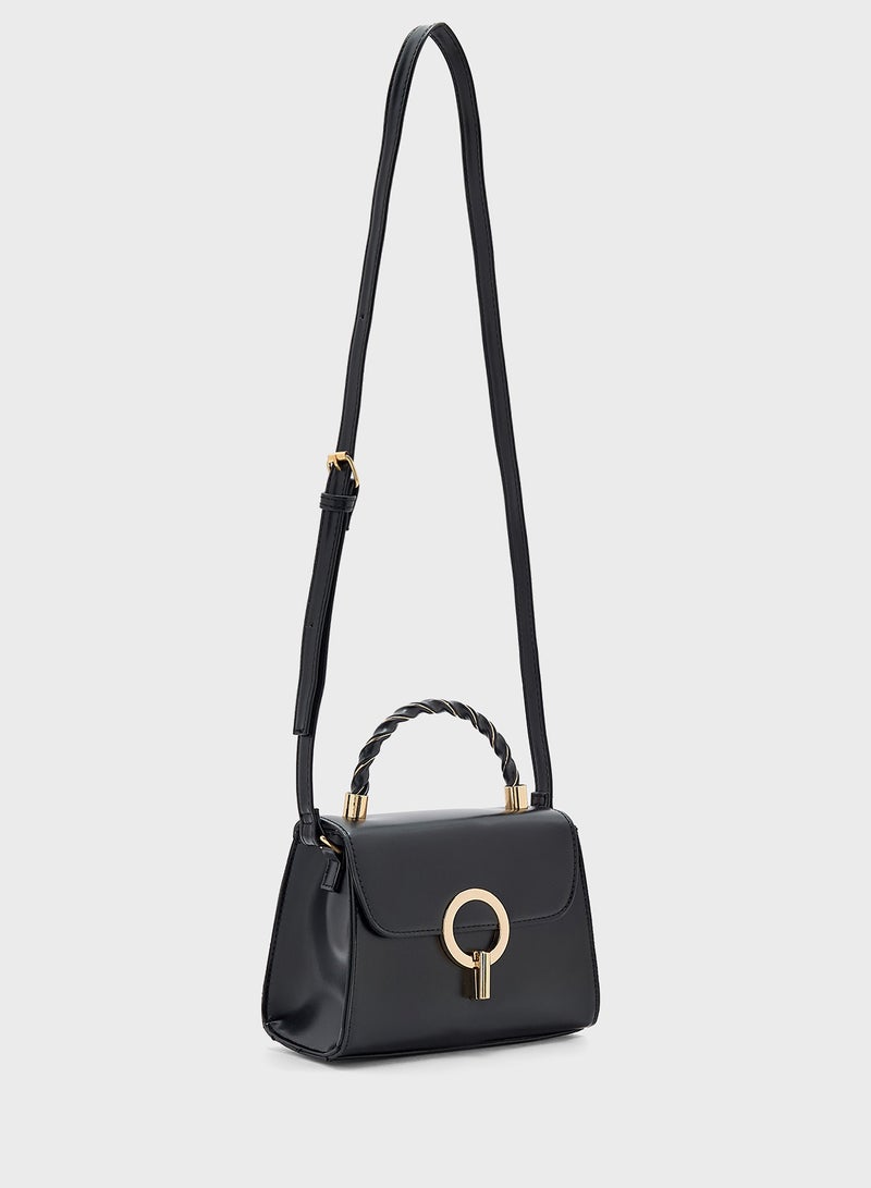 ELLA Metal Closure Braided Handle Satchel Bag  - Image 3