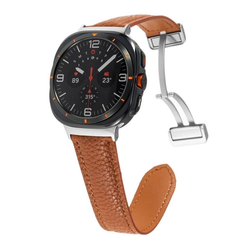 AD سوار ساعة ذكية سوار جلدي كلاسيكي متوافق مع Samsung Galaxy Watch Ultra بملاءمة قابلة للتعديل وحزام بديل للاستخدام اليومي باللون بني قابل للتعديل باللون البني - Image 1