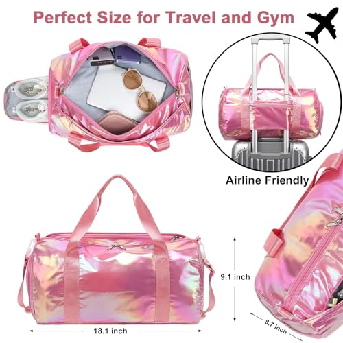 LEDAOU Gym Bag Sports Duffle Bag with Wet Pocket Weekender Overnight Bag with Waterproof Shoe Pouch and Air Hole for Girls Kids Women Travel Foldable Bag - Image 4