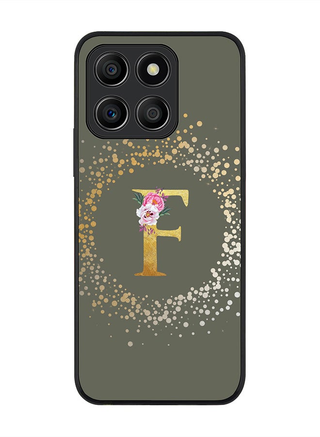 Stylizedd Rugged Black Edge Case for Honor X8b, Slim fit Case Thin Cover -  Custom Monogram Initial Letter Floral Pattern Alphabet - F  (Olive Green ) - Image 1