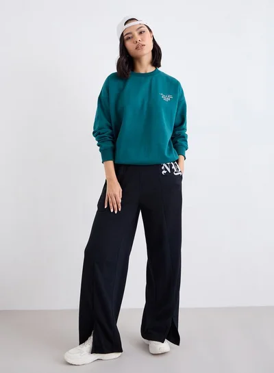 Styli Wide Leg Joggers with Front Split Hem