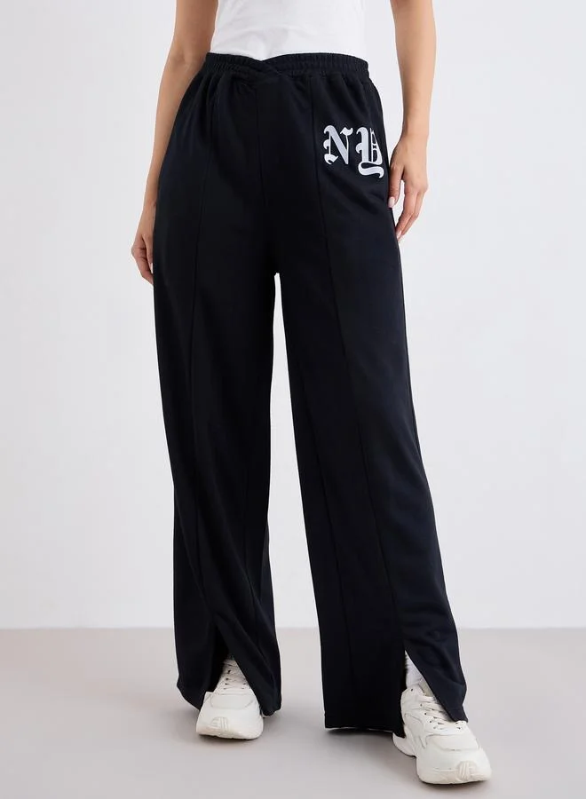 Styli Styli Wide Leg Joggers with Front Split Hem