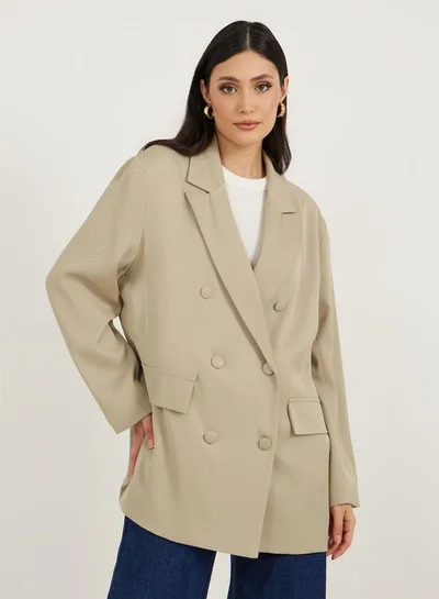 ستايلي بليزر طويل واسع بصفين أزرار