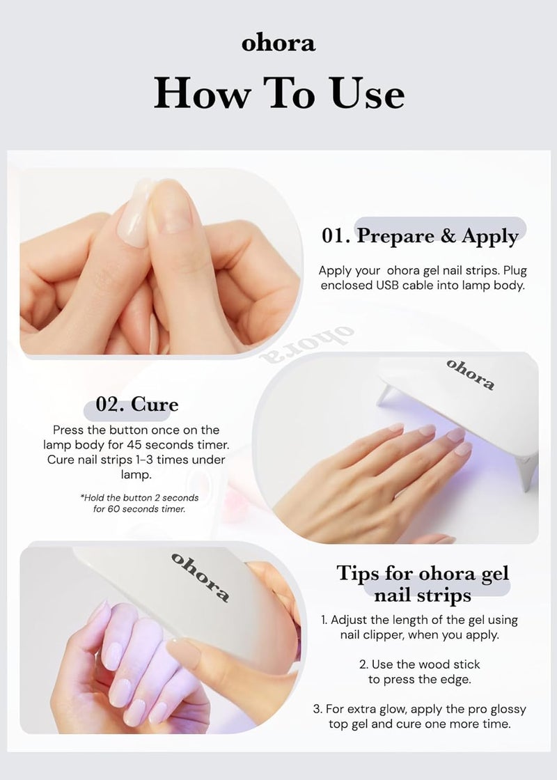 ohora Care LED Lamp for Semi Cured Gel Nail Strips - 6W Max, 2 Timers (45s / 60s), Portable Lamp for Curing Gel Nail Art, For Gel Stickers and Strips Only - Image 4