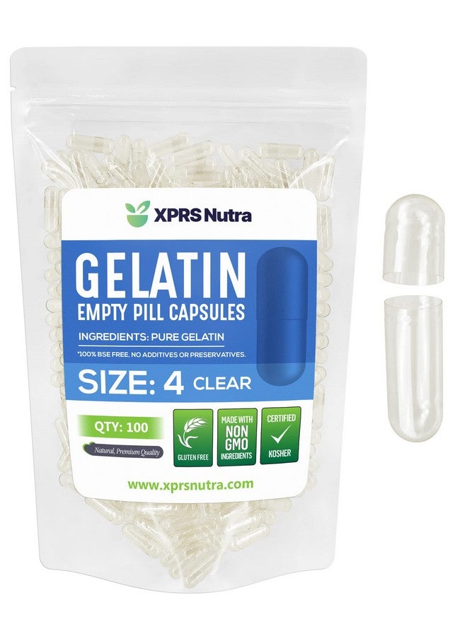 إكسبرس نوترا كبسولات XPRS Nutra مقاس 4 فارغة - 100 كبسولة جيلاتينية فارغة صغيرة شفافة - حبوب تعبئة كبسولات بنفسك - كبسولات هلامية قابلة للتعبئة من مصل البقر الخالص لمكملات غذائية منزلية الصنع - Image 1