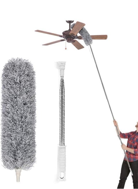 Extra Long Microfiber Duster Extension Pole (30 to 96 inches) Bendable, Washable, Feather Dusters for Cleaning Roof, Ceiling Fan, Blinds, Cobwebs