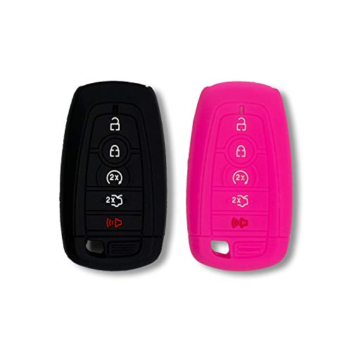 Autobase Silicone Key Fob Cover Compatible with Ford Fusion F150 F250 F350 F450 F550 Edge Explorer Mustang Expedition Bronco F-150 Raptor | Key Protection Case 2 Pcs (Black and Pink) - Image 1