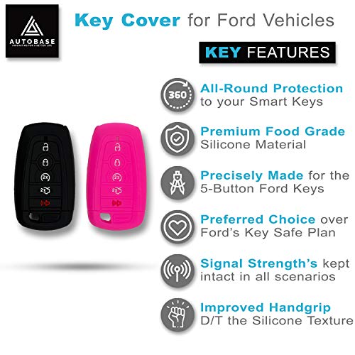 Autobase Silicone Key Fob Cover Compatible with Ford Fusion F150 F250 F350 F450 F550 Edge Explorer Mustang Expedition Bronco F-150 Raptor | Key Protection Case 2 Pcs (Black and Pink) - Image 2