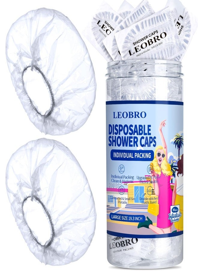 LEOBRO Individually Wrapped Disposable Shower Caps, 80pcs Large Plastic Shower Caps for Women Disposable, Plastic Hair Caps for Travel, Hotel Use, Travel Essentials for Women, 19.3 INCH - Image 1