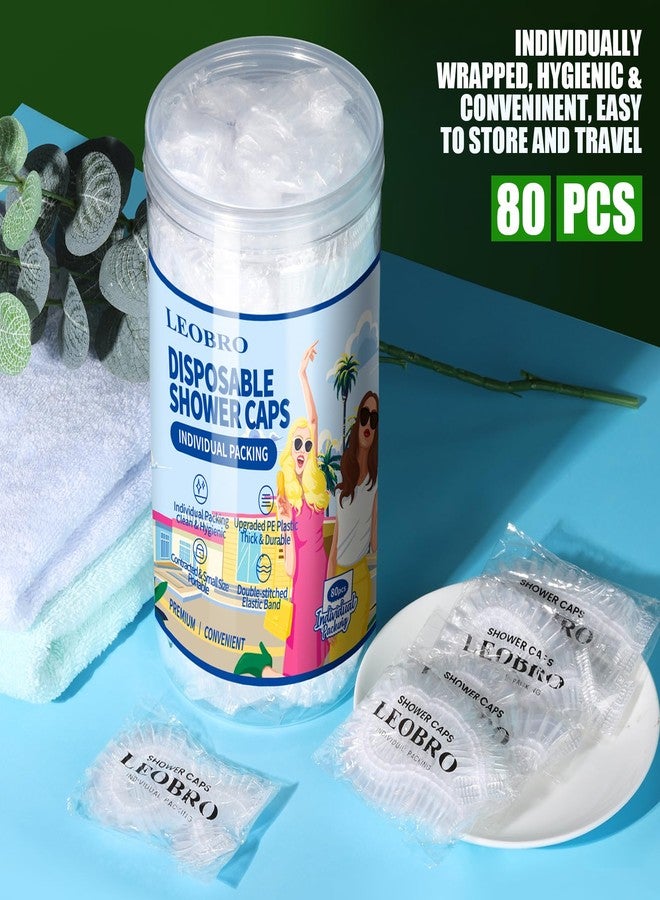 LEOBRO Individually Wrapped Disposable Shower Caps, 80pcs Large Plastic Shower Caps for Women Disposable, Plastic Hair Caps for Travel, Hotel Use, Travel Essentials for Women, 19.3 INCH - Image 2