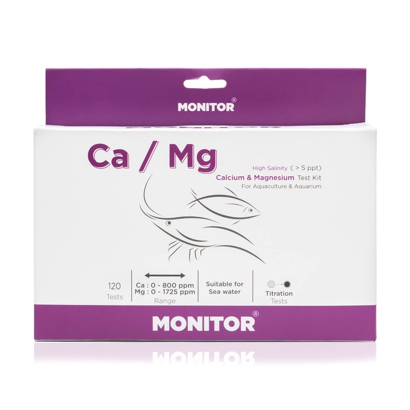 Monitor Calcium/Magnesium HIGH Salinity (Salinity > 5 PPT) Test KIT (120 Tests) - Monitor Aquarium and aquaculture Water Quality - Image 1